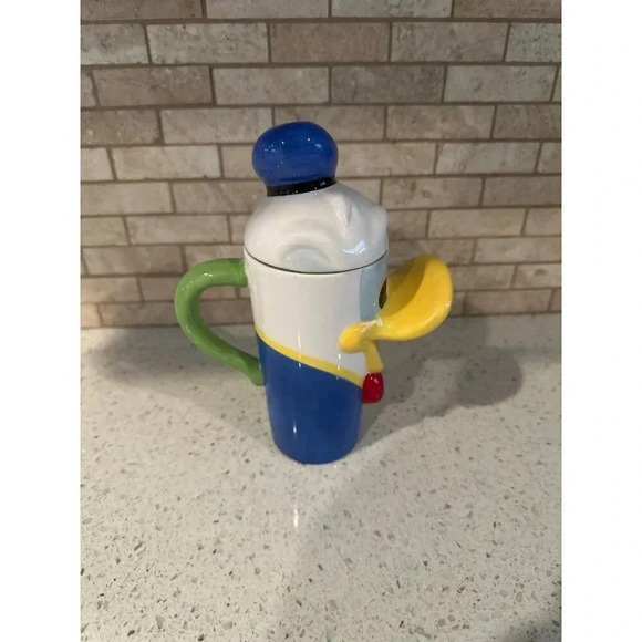 Disney Theme Park 1990’s Vintage Donald Duck Ceramic Tall Coffee Mug With Lid - Picture 4 of 5